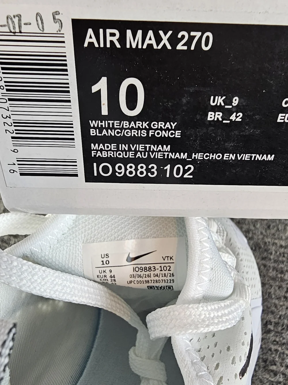 Nike Air Max 270 React White/bark Gray new Various Sizes New